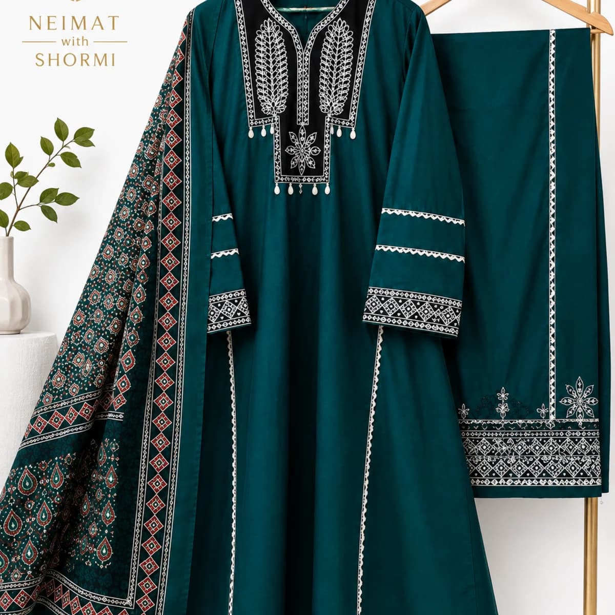 Emerald Green Boutique Stitched Semi Gown 3 Piece Set